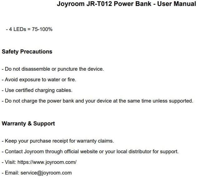 Joyroom JR-T012 Power Bank With 2USB, Type C And Micro Input 10000mAh Capacity - White|12 Months Warranty