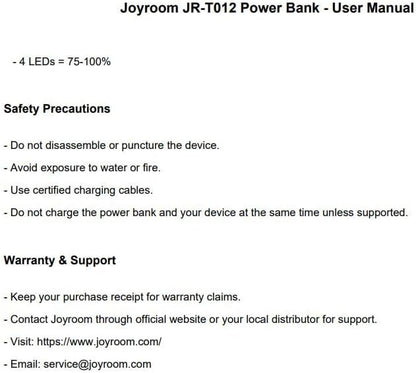 Joyroom JR-T012 Power Bank With 2USB, Type C And Micro Input 10000mAh Capacity - White|12 Months Warranty