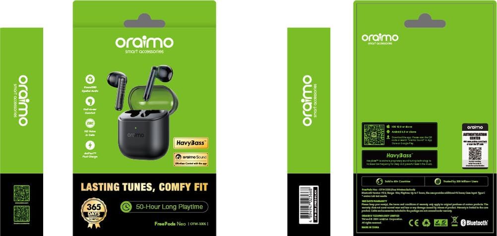 Oraimo OTW-330S FreePods Neo ENC Wireless Earbuds Bluetooth TWS Earphone with APP Control,50h Play T