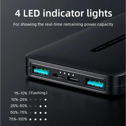 Joyroom JR-T012 Power Bank With 2USB, Type C And Micro Input 10000mAh Capacity - White|12 Months Warranty