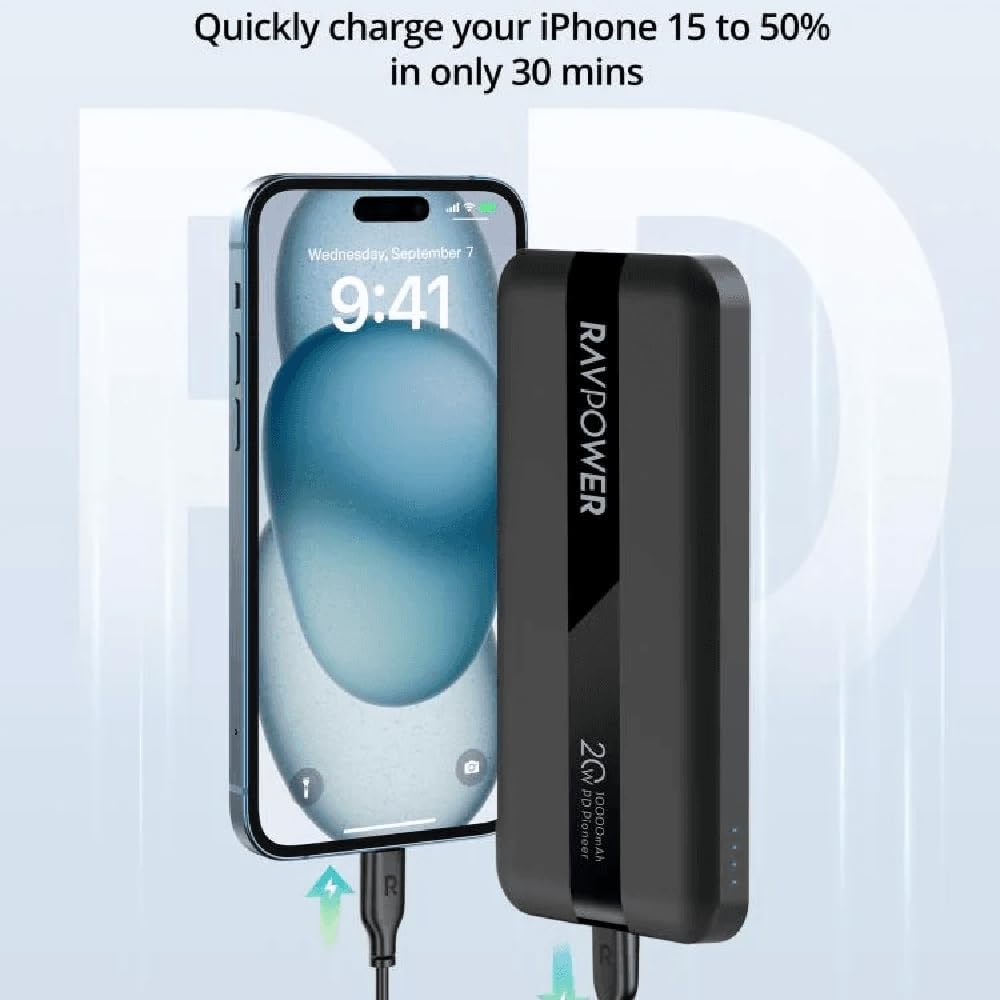 RAVPower RP-PB1236 PD 20W 2 Port 10000mAh Power Bank - Black|18 Months Warranty