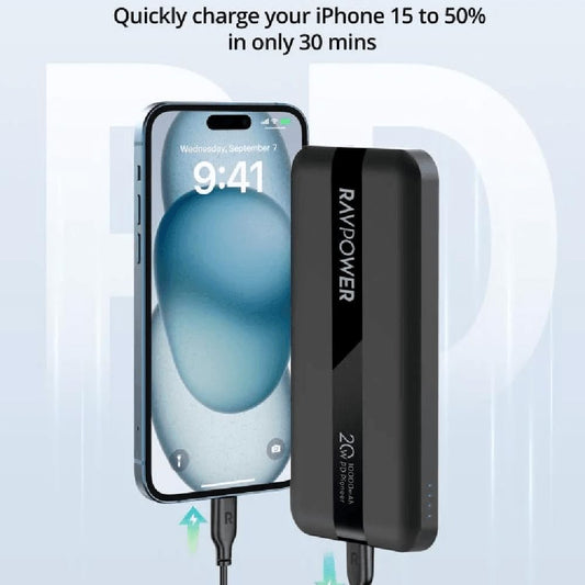 RAVPower RP-PB1236 PD 20W 2 Port 10000mAh Power Bank - Black|18 Months Warranty