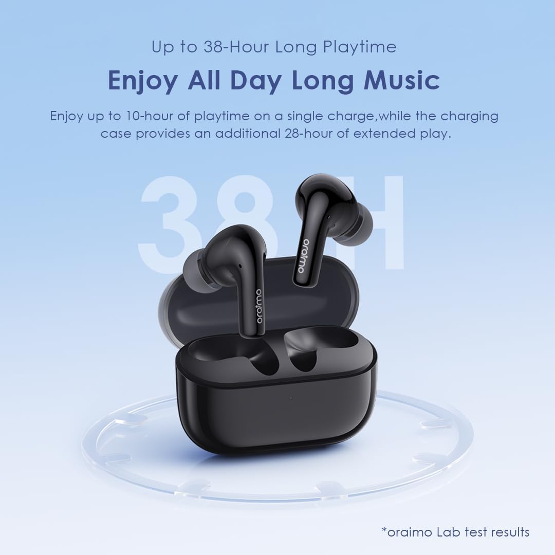 Oraimo FreePods 3C (OEB-E104DC), ENC Calling Noise Cancellation, powerful bass 4 mics, Long Playtime True Wireless Earbuds IPX5-Water Resistant, Via App – Black (1 Year Warranty)