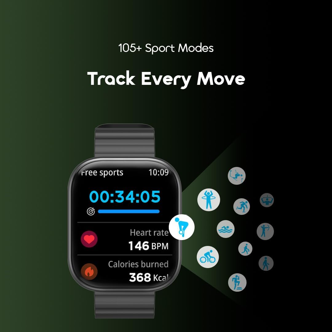 Oraimo OSW-807 Watch 6 Smartwatch with AI-Generated Watch Faces, Health Monitoring, and Long Battery Life - Black