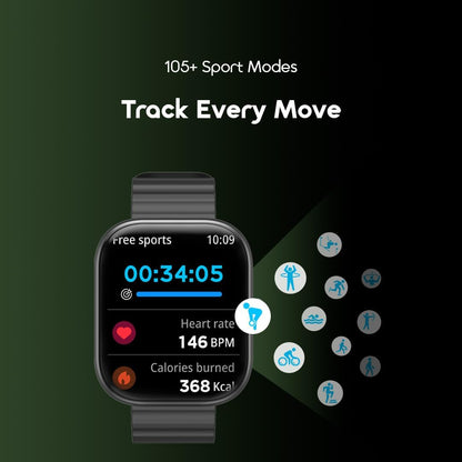 Oraimo OSW-807 Watch 6 Smartwatch with AI-Generated Watch Faces, Health Monitoring, and Long Battery Life - Black