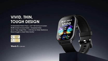 Oraimo OSW-807 Watch 6 Smartwatch with AI-Generated Watch Faces, Health Monitoring, and Long Battery Life - Black