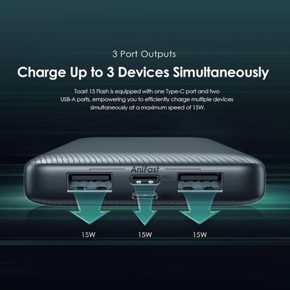 Oraimo Toast 15 Flash 10000mAh Power Bank with 15W Type C Fast Charging,USB&Type C Triple Output,Power Delivery, Type C &Micro Input,Multi-Layer Protection &3D Texture Exterior