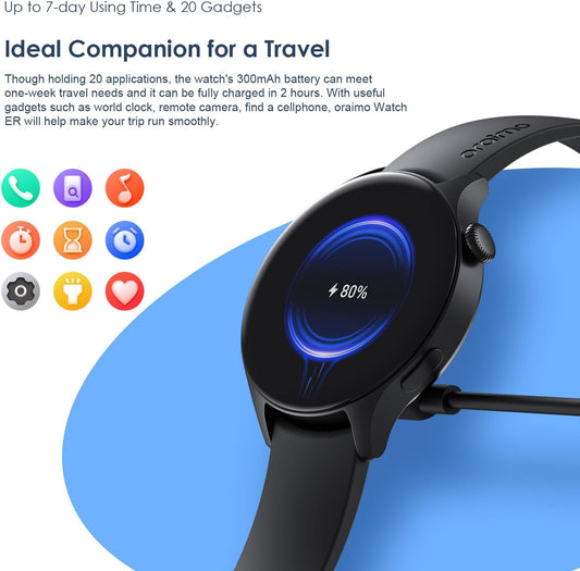 Oraimo ER Smartwatch (OSW-42), 1.43" Screen with Bluetooth Calling Features – Black