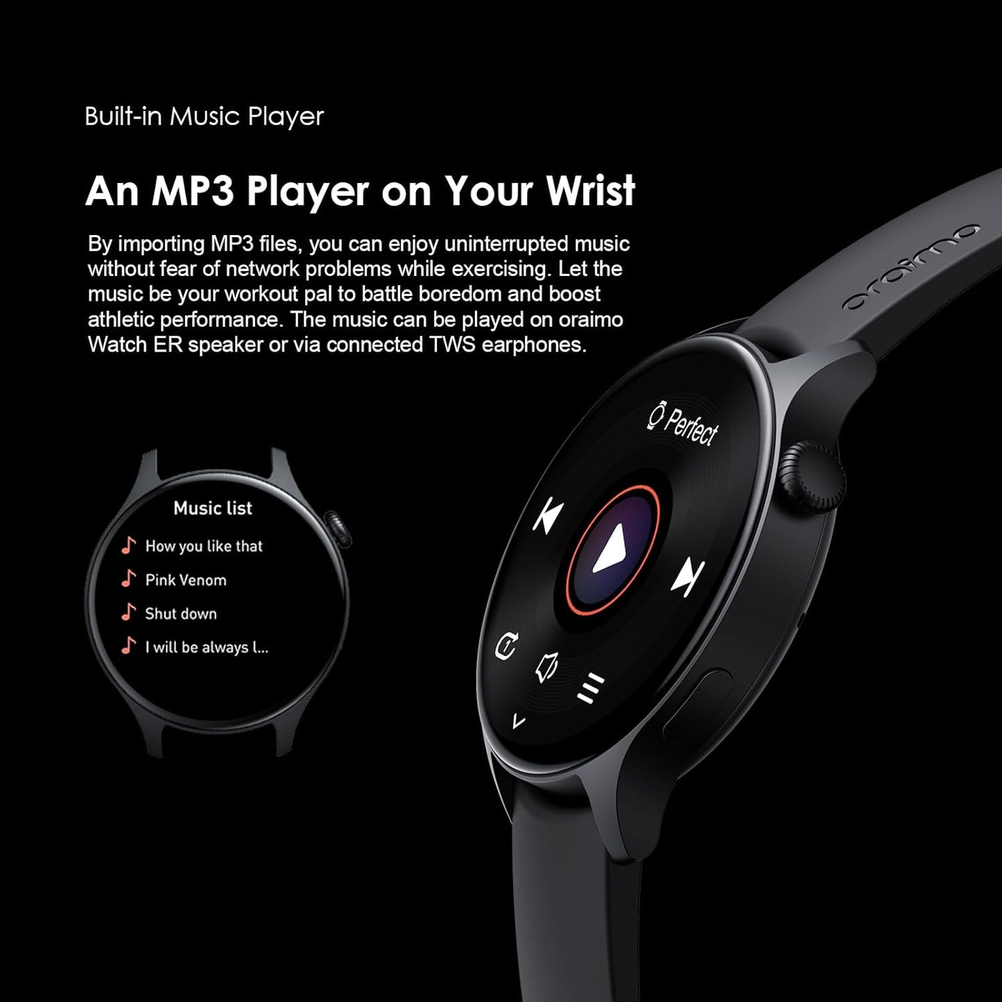 Oraimo ER Smartwatch (OSW-42), 1.43" Screen with Bluetooth Calling Features – Black