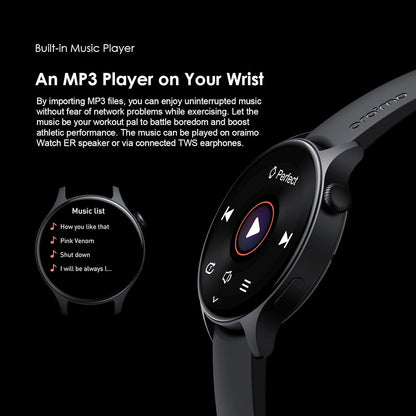 Oraimo ER Smartwatch (OSW-42), 1.43" Screen with Bluetooth Calling Features – Black