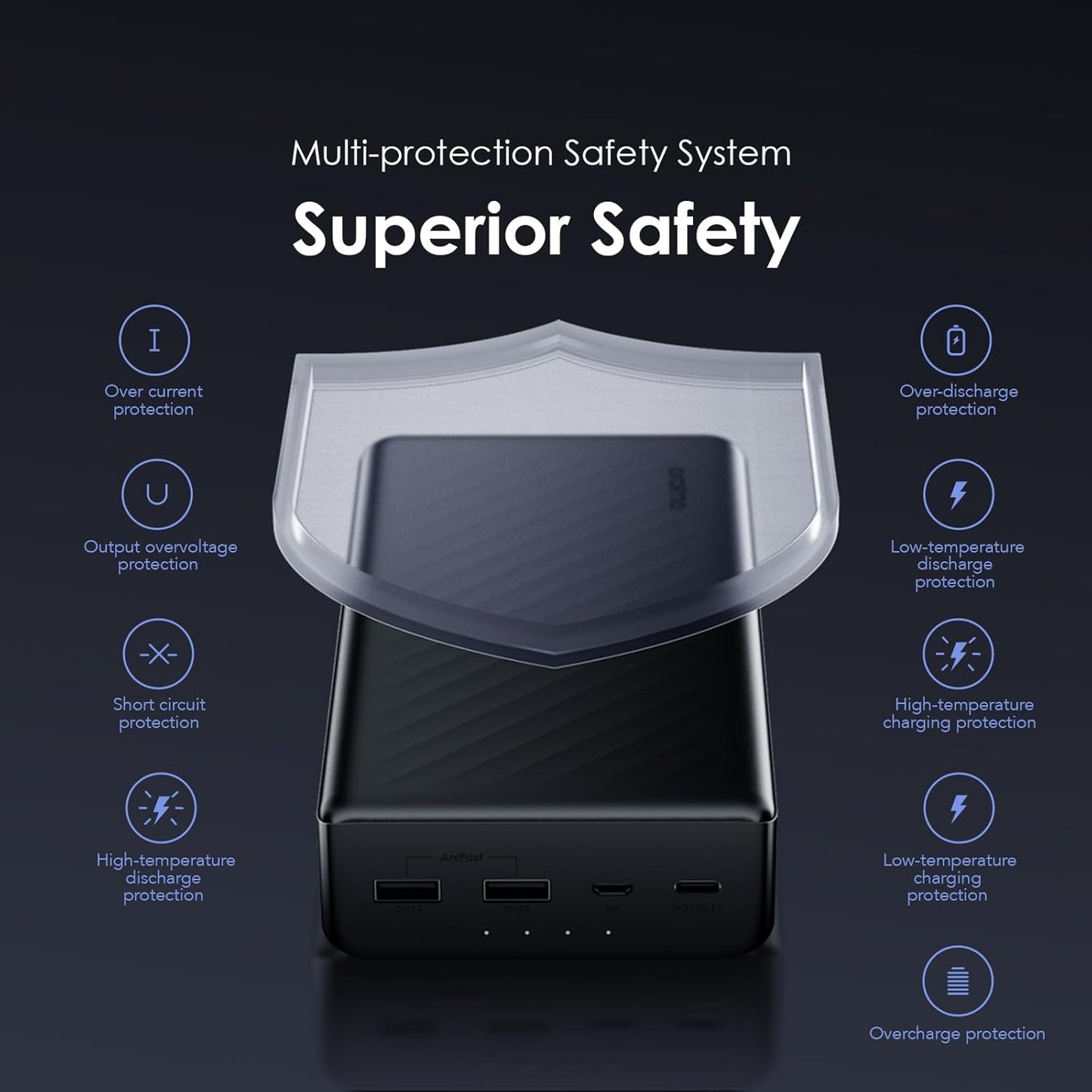 Oraimo Toast 15 Flash 10000mAh Power Bank with 15W Type C Fast Charging,USB&Type C Triple Output,Power Delivery, Type C &Micro Input,Multi-Layer Protection &3D Texture Exterior