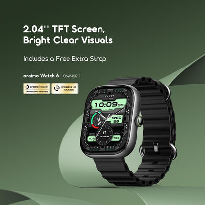 Oraimo OSW-807 Watch 6 Smartwatch with AI-Generated Watch Faces, Health Monitoring, and Long Battery Life - Black