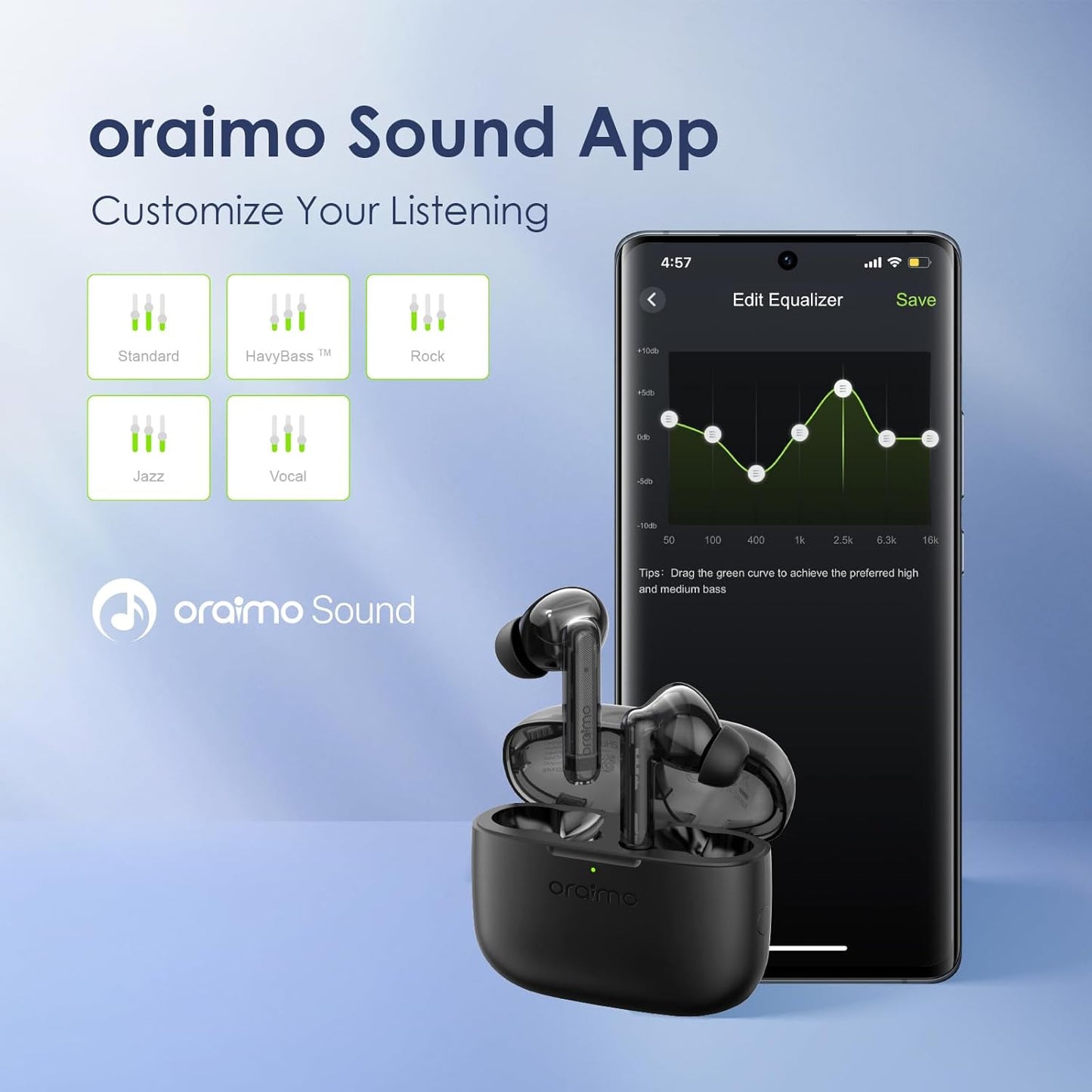 Oraimo OTW-330S FreePods Neo ENC Wireless Earbuds Bluetooth TWS Earphone with APP Control,50h Play T