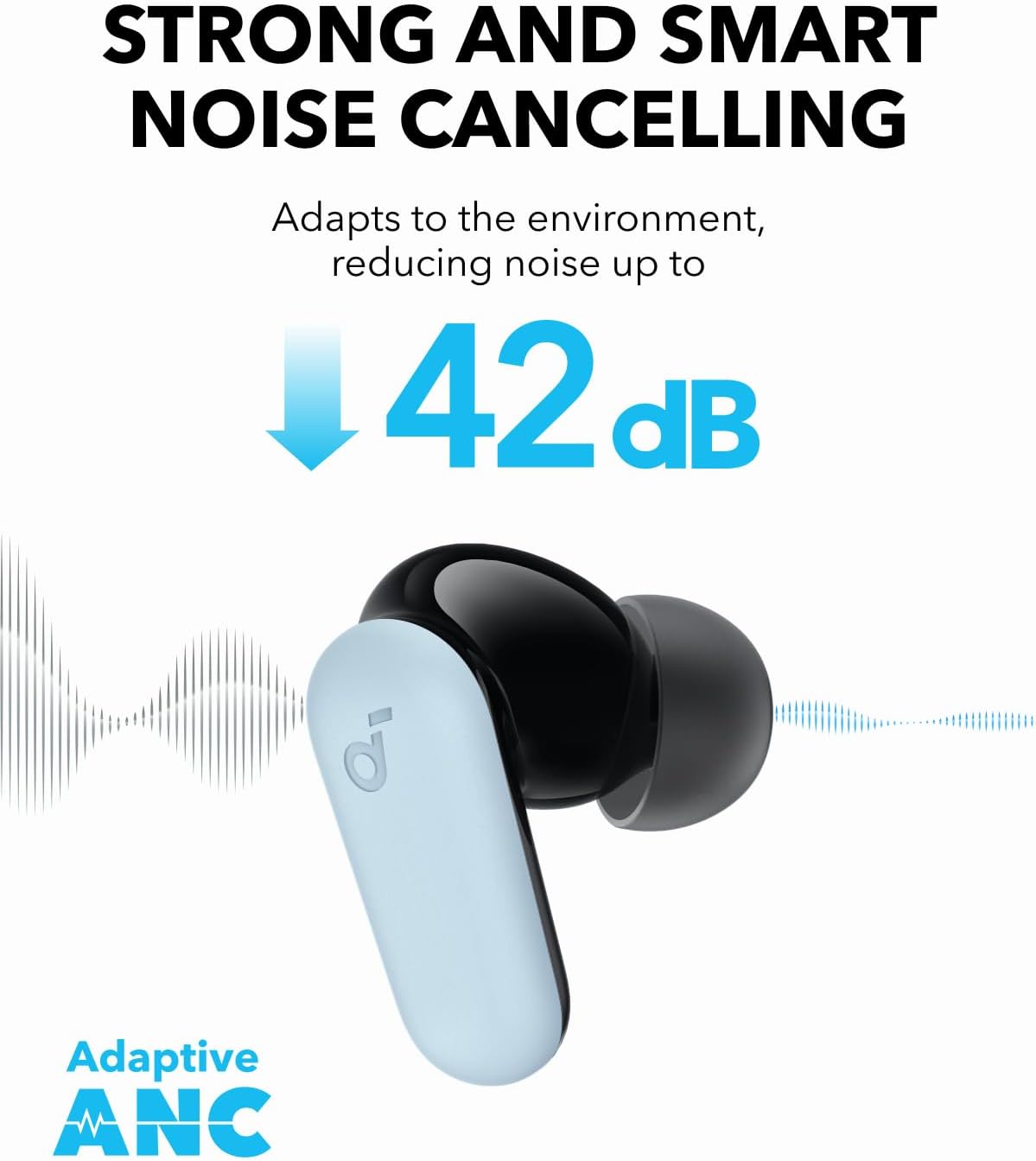 soundcore P30i by Anker Noise Cancelling Earbuds, Smart Noise Cancelling, 45H Playtime, 2-in-1 Case and Phone Stand, IP54, Wireless Earbuds, Bluetooth 5.4, App Control, Blue, 18 Months Warranty