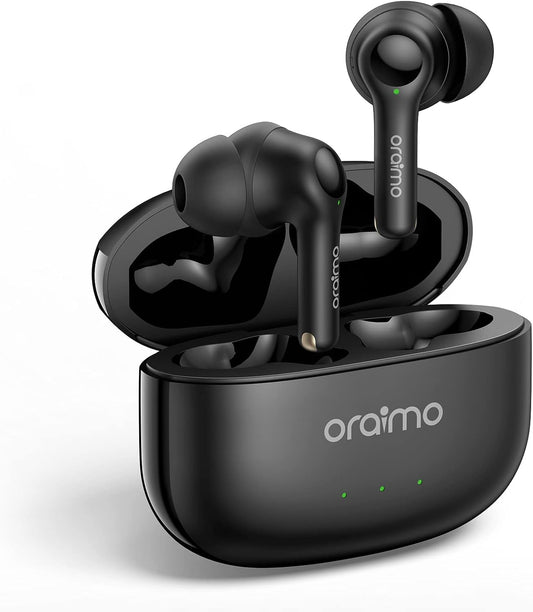 Oraimo FreePods 3C (OEB-E104DC), ENC Calling Noise Cancellation, powerful bass 4 mics, Long Playtime True Wireless Earbuds IPX5-Water Resistant, Via App – Black (1 Year Warranty)