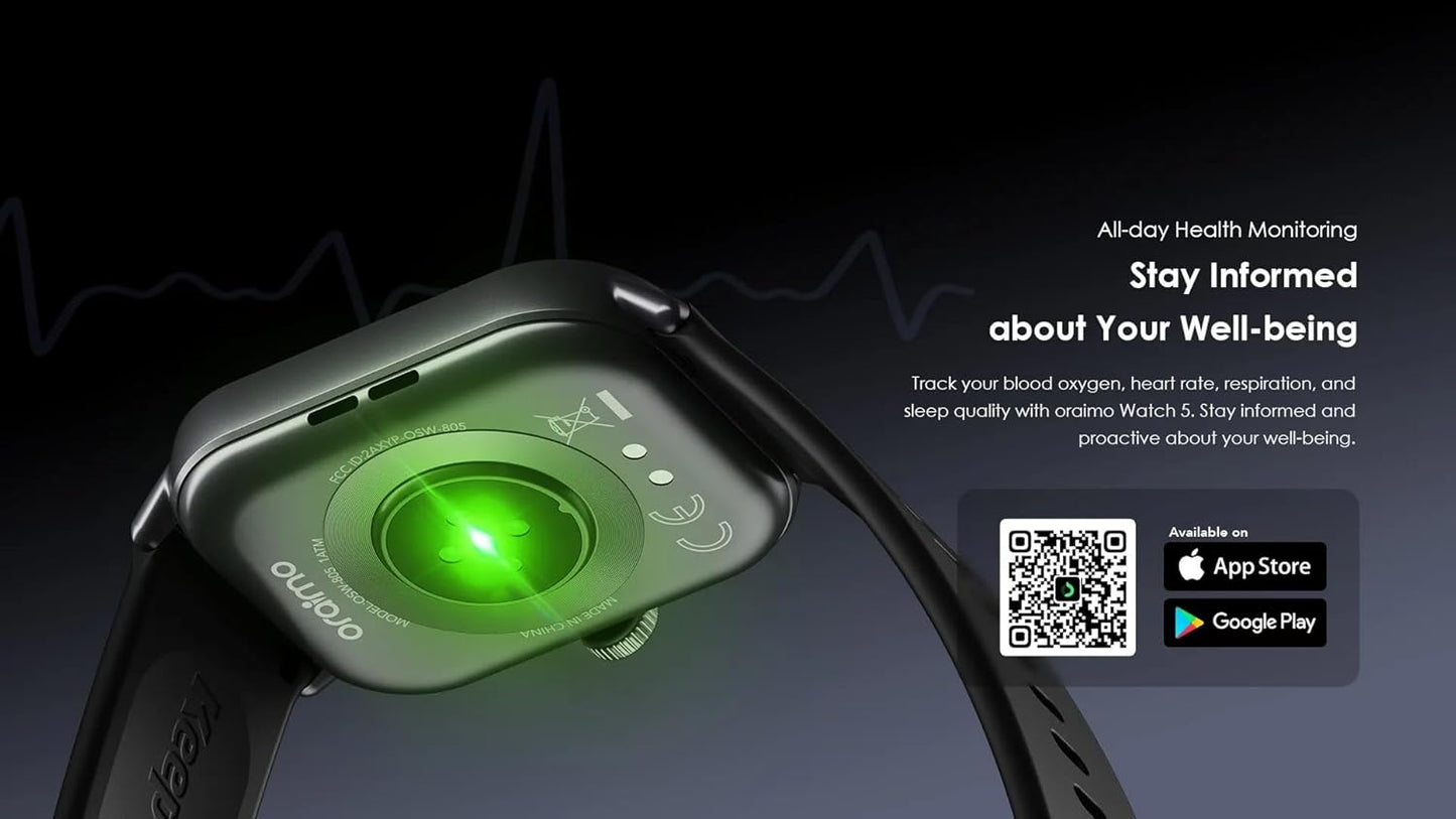 Oraimo OSW-807 Watch 6 Smartwatch with AI-Generated Watch Faces, Health Monitoring, and Long Battery Life - Black