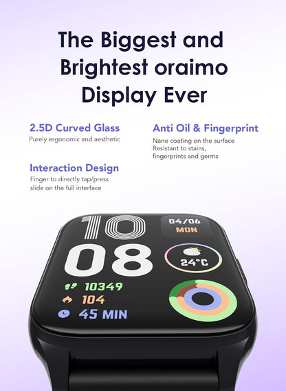 Oraimo Watch 4 Plus Bluetooth Call Smart Watch 2.01inch HD Display Fitness Tracker With 100+ Sport Modes, IP68 Waterproof
