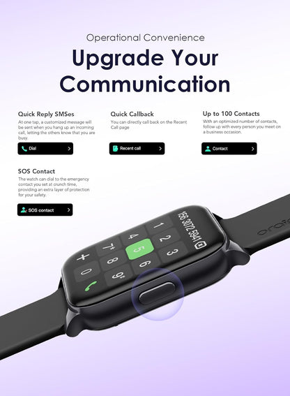 Oraimo Watch 4 Plus Bluetooth Call Smart Watch 2.01inch HD Display Fitness Tracker With 100+ Sport Modes, IP68 Waterproof