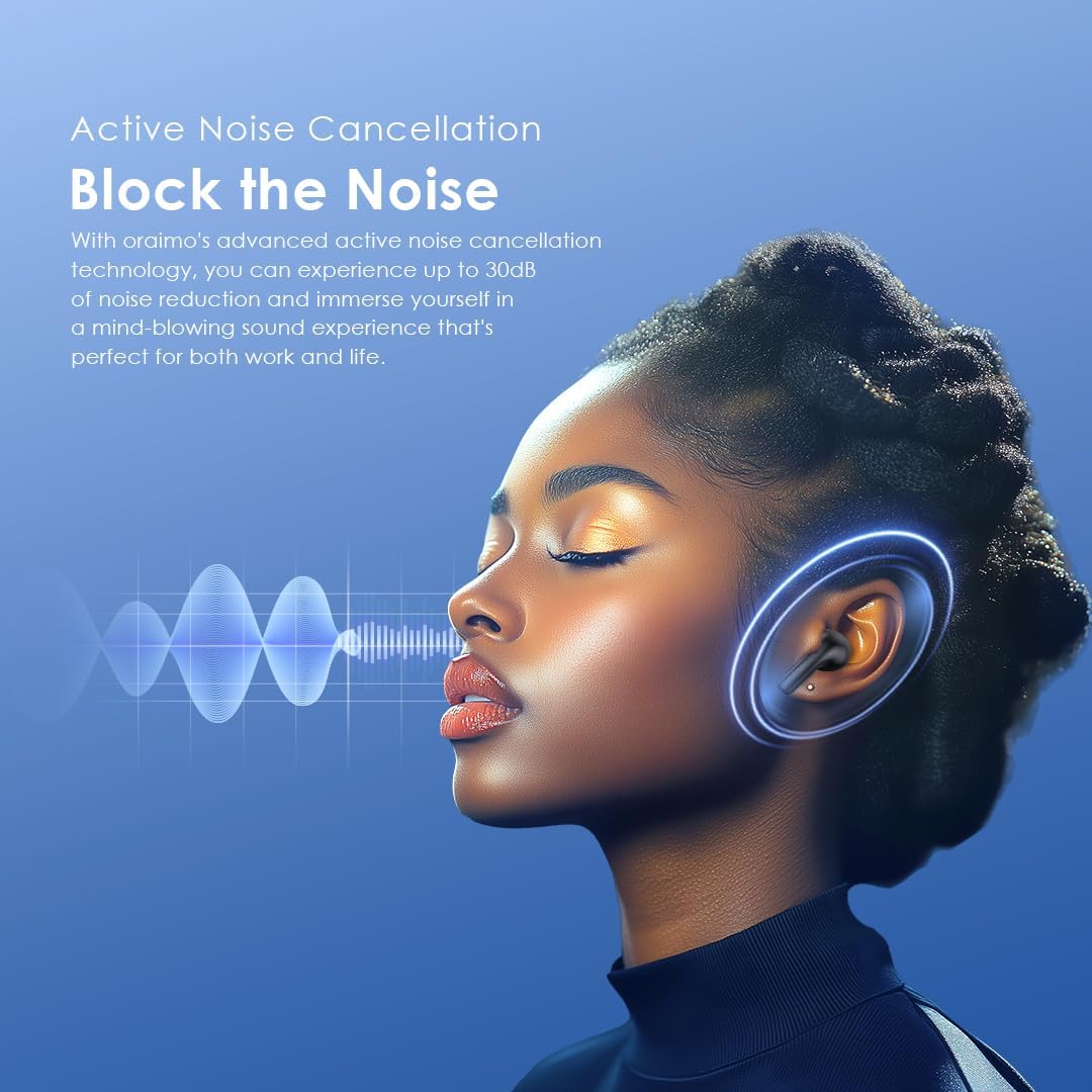 Oraimo FreePods 3C (OEB-E104DC), ENC Calling Noise Cancellation, powerful bass 4 mics, Long Playtime True Wireless Earbuds IPX5-Water Resistant, Via App – Black (1 Year Warranty)