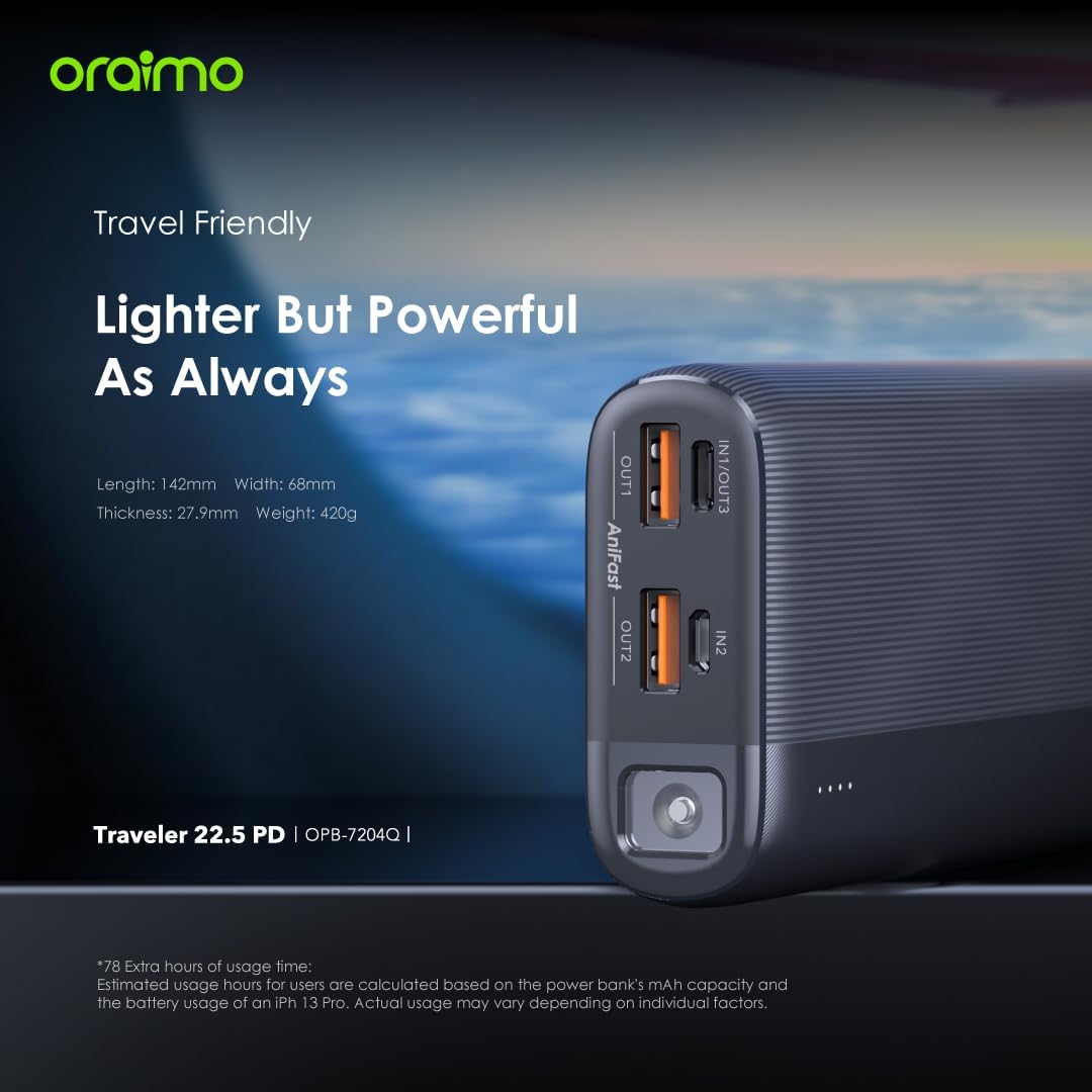 Oraimo Toast 15 Flash 10000mAh Power Bank with 15W Type C Fast Charging,USB&Type C Triple Output,Power Delivery, Type C &Micro Input,Multi-Layer Protection &3D Texture Exterior