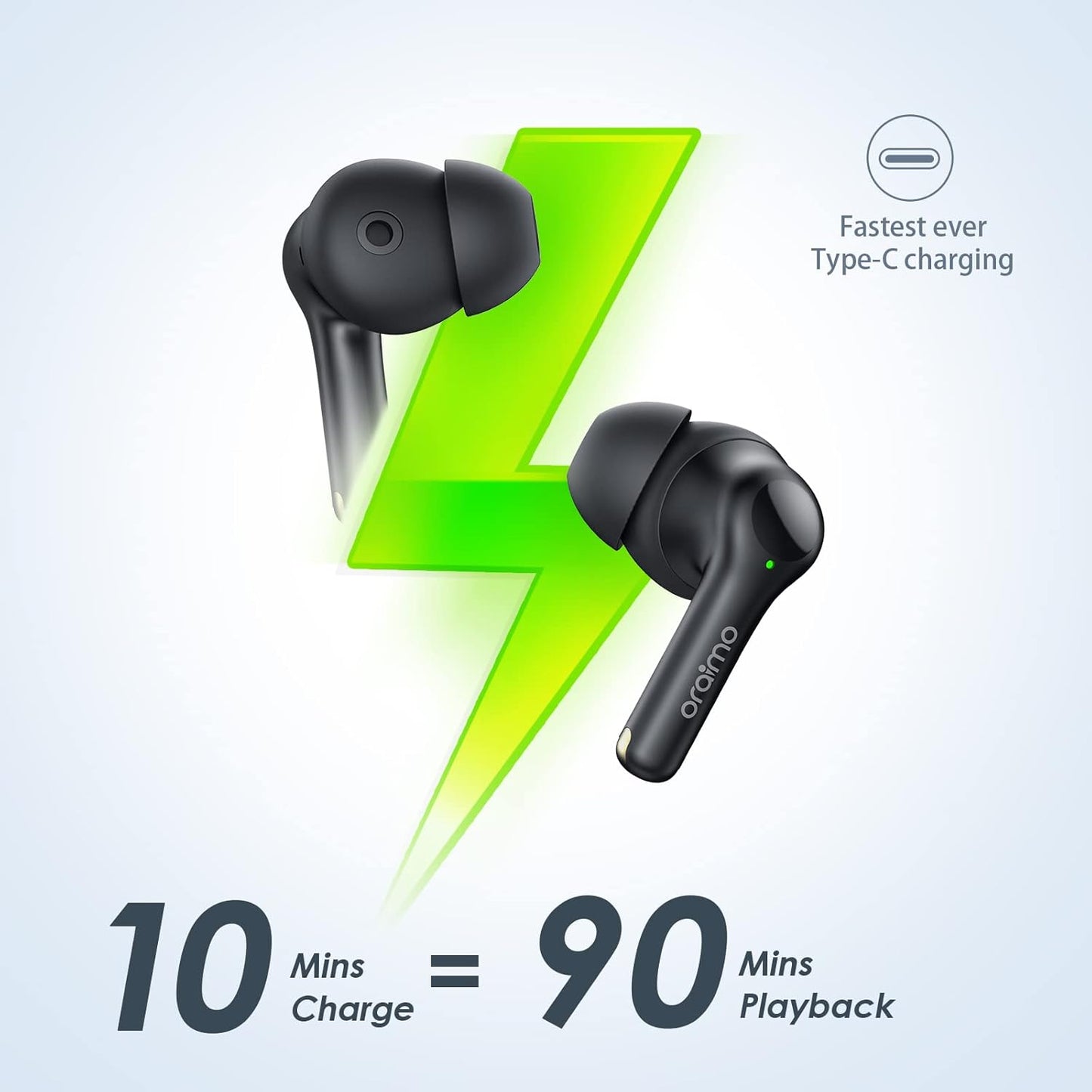 Oraimo FreePods 3C (OEB-E104DC), ENC Calling Noise Cancellation, powerful bass 4 mics, Long Playtime True Wireless Earbuds IPX5-Water Resistant, Via App – Black (1 Year Warranty)