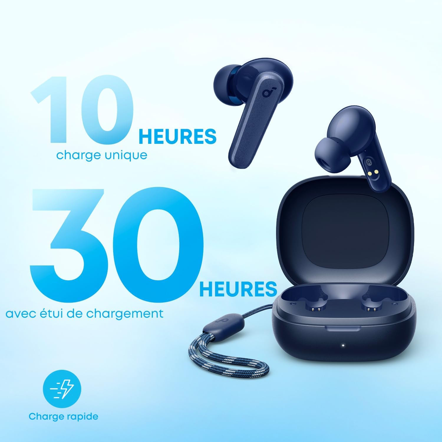 soundcore by Anker R50i VI True Wireless Earbuds, 10mm Drivers with Big Bass, Bluetooth 5.3, 30H Long Playtime, Water-Resistant, 2 Mics for AI Clear Calls, (Blue) - 18 Months Warranty