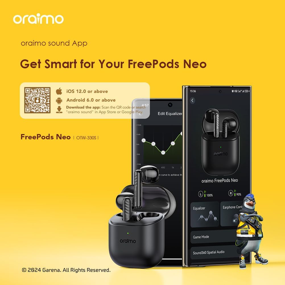 Oraimo OTW-330S FreePods Neo ENC Wireless Earbuds Bluetooth TWS Earphone with APP Control,50h Play T