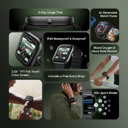 Oraimo OSW-807 Watch 6 Smartwatch with AI-Generated Watch Faces, Health Monitoring, and Long Battery Life - Black