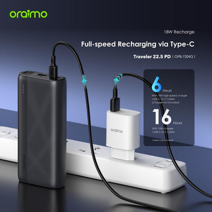 Oraimo Traveler 15 Flash 20000mAh Power Bank with 15W Fast Charging,Type-C & USBs Triple Output, Multi-Layer Protection with 3D Texture Exterior