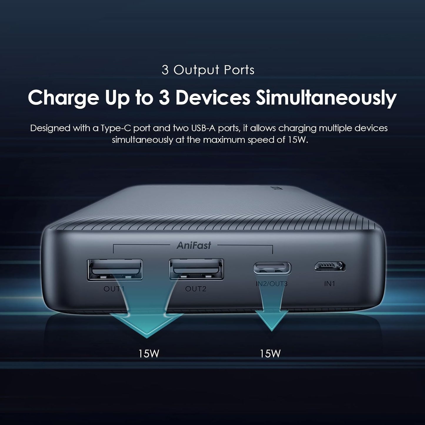 Oraimo Traveler 15 Flash 20000mAh Power Bank with 15W Fast Charging,Type-C & USBs Triple Output, Multi-Layer Protection with 3D Texture Exterior