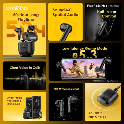 Oraimo OTW-330S FreePods Neo ENC Wireless Earbuds Bluetooth TWS Earphone with APP Control,50h Play T