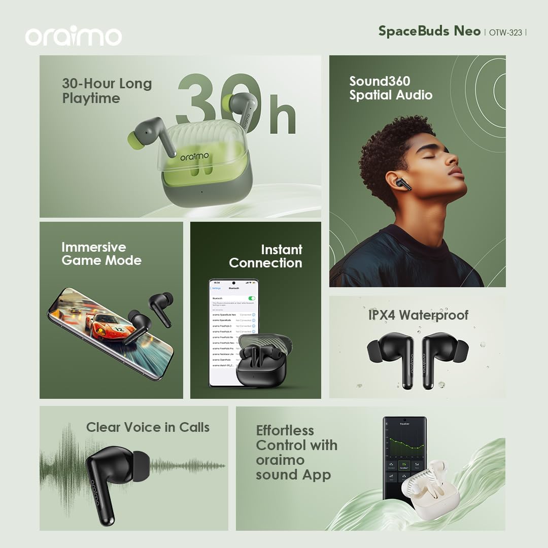 Oraimo OTW-330S FreePods Neo ENC Wireless Earbuds Bluetooth TWS Earphone with APP Control,50h Play T