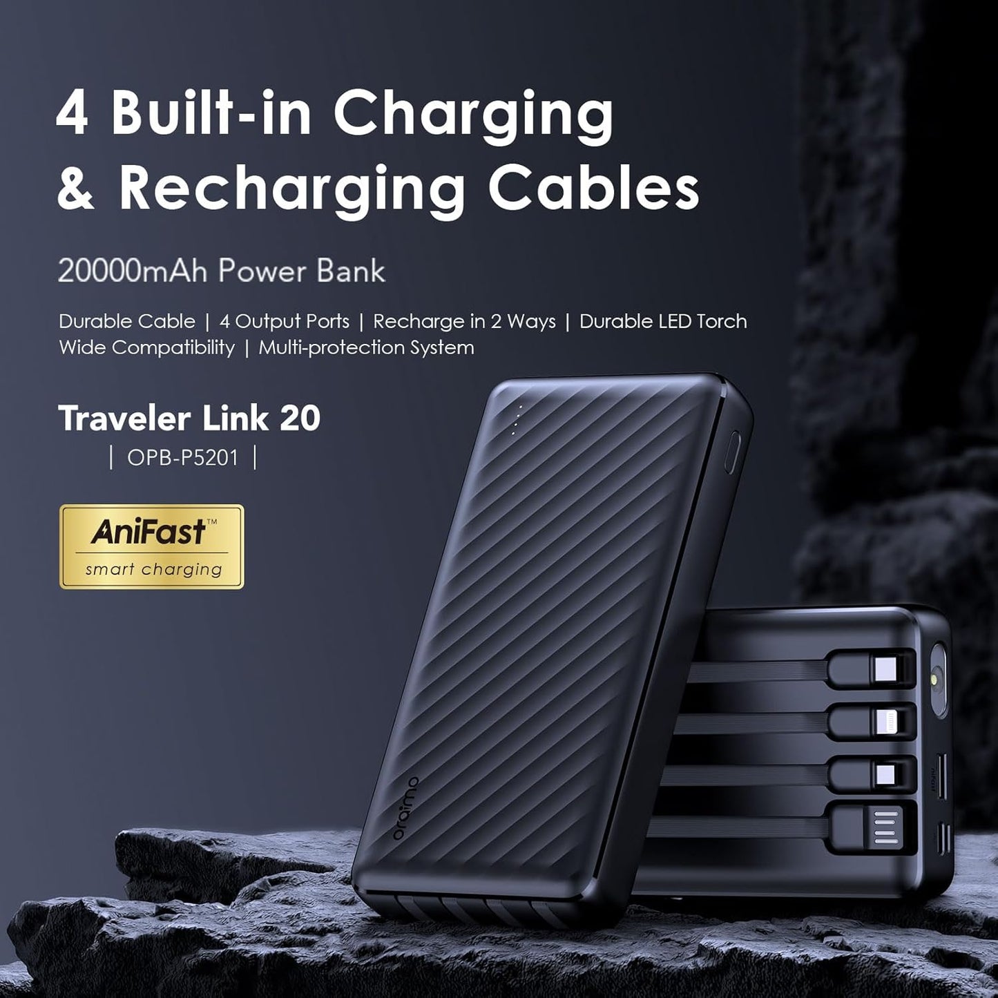 Oraimo Toast 15 Flash 10000mAh Power Bank with 15W Type C Fast Charging,USB&Type C Triple Output,Power Delivery, Type C &Micro Input,Multi-Layer Protection &3D Texture Exterior