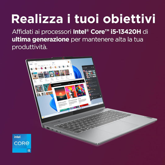 Lenovo IdeaPad 5 2-in-1, Notebook Convertible 14", WUXGA (1920x1200) Display 60Hz, Intel Core i5-13420H, Intel UHD Graphics, 16GB RAM, 512GB SSD M.2, WiFi 6, Windows 11 - Luna Grey