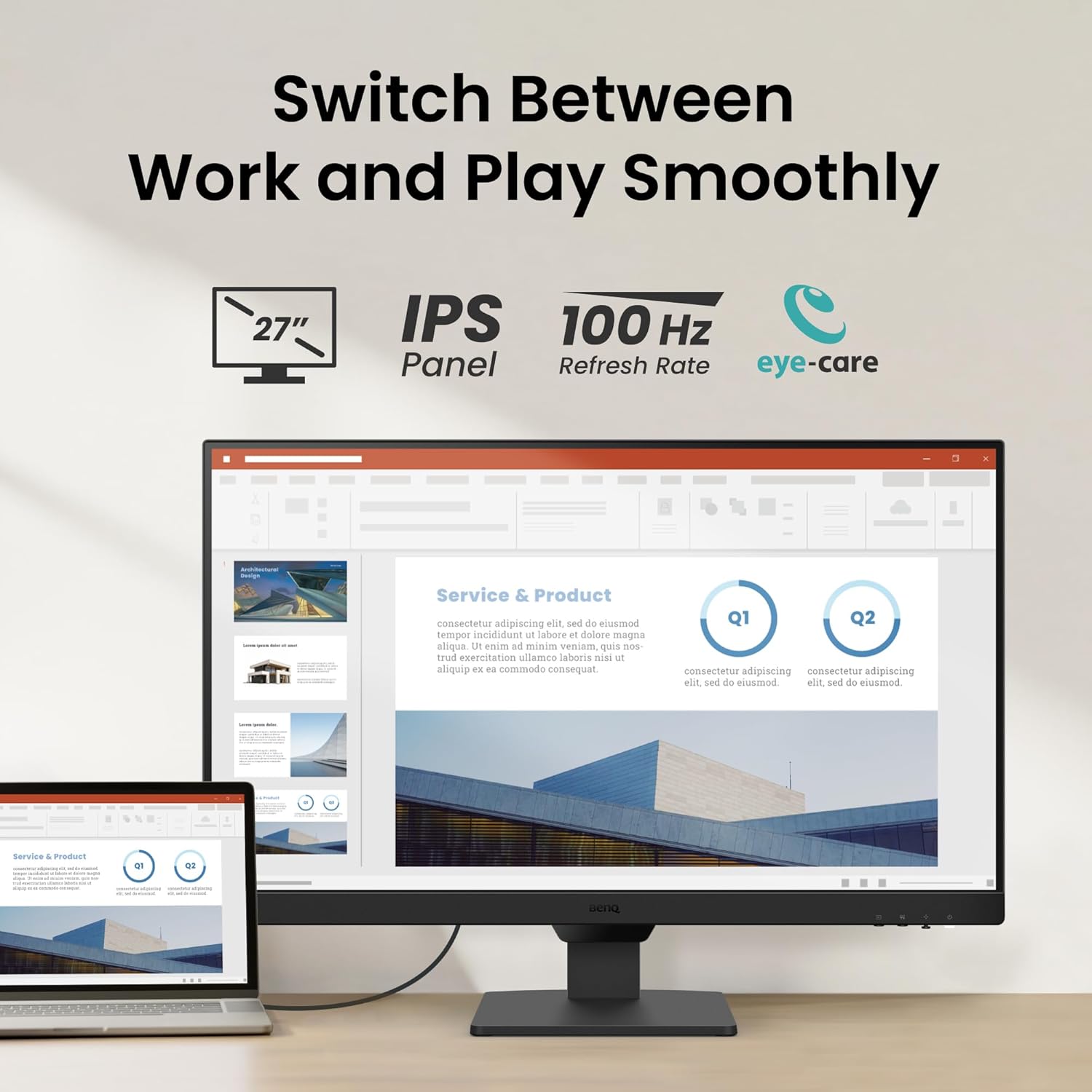 BenQ GW2790 27" Gaming Monitor | Smooth 100Hz | True 99% sRGB Color | Eye Protection | Sleek Frameless Design | Multiple Connections | Built-in Audio | Ready to Use | 3 Year Warranty