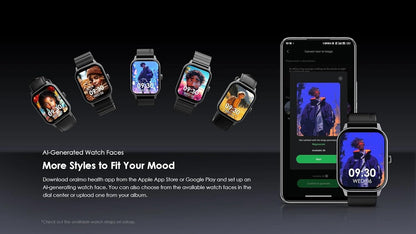 Oraimo OSW-807 Watch 6 Smartwatch with AI-Generated Watch Faces, Health Monitoring, and Long Battery Life - Black