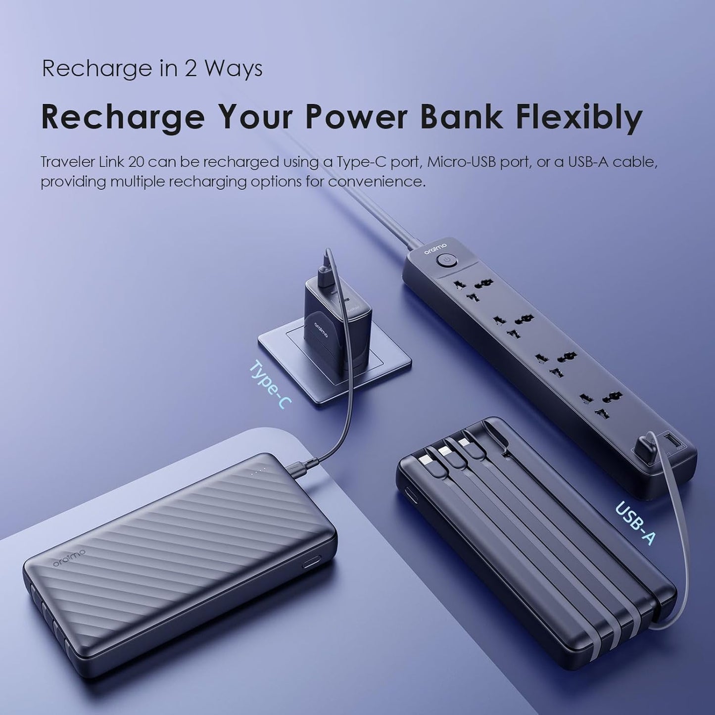 Oraimo Toast 15 Flash 10000mAh Power Bank with 15W Type C Fast Charging,USB&Type C Triple Output,Power Delivery, Type C &Micro Input,Multi-Layer Protection &3D Texture Exterior