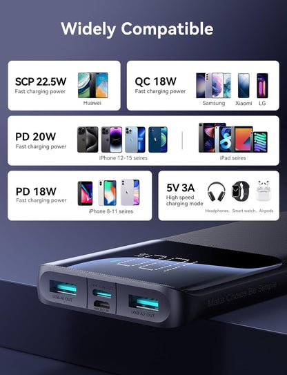 Joyroom JR-QP192 20000mAh 22.5W fast charging powerbank with LCD display - Black