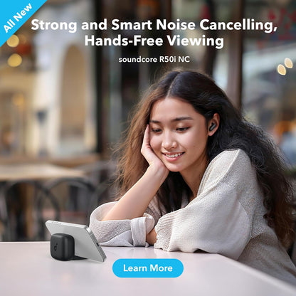 Soundcore By Anker R50i NC True Wireless Earbuds 10mm Drivers with Big Bass, Bluetooth 5.3, 45H Playtime, IP54, AI Clear Calls with 4 Mics, 22 Preset EQs via App-Black, 18 Months Warranty